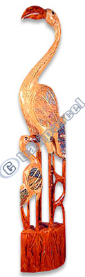 Wooden Flamifo Bird With Batik Design, Hand Carved From Albesia Wood