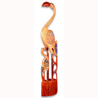 Wooden Flamifo Bird With Batik Design, Hand Carved From Albesia Wood
