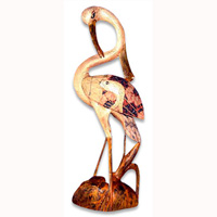 Wooden Heron Bird With Batik Design, Hand Carved From Albesia Wood
