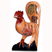 Wooden Chicken With Batik Design, Hand Carved From Albesia Wood