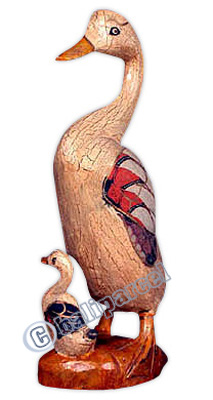 Wooden Duck With Batik Design, Hand Carved From Albesia Wood