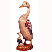 Wooden Duck With Batik Design, Hand Carved From Albesia Wood