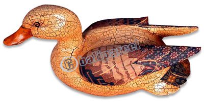 Wooden Duck With Batik Design, Hand Carved From Albesia Wood