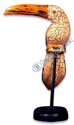 Wooden Toucan Bird With Batik Design, Hand Carved From Albesia Wood