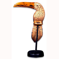 Wooden Toucan Bird With Batik Design, Hand Carved From Albesia Wood