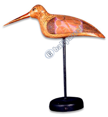 Wooden Bird With Batik Design, Hand Carved From Albesia Wood