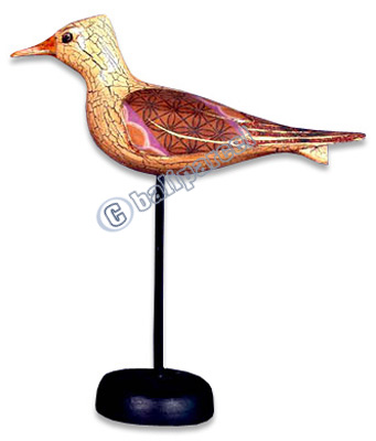 Wooden Bird With Batik Design, Hand Carved From Albesia Wood