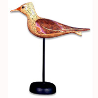 Wooden Bird With Batik Design, Hand Carved From Albesia Wood