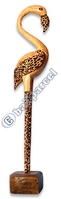 Wooden Flamifo Bird With Batik Design, Hand Carved From Albesia Wood