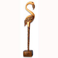 Wooden Flamifo Bird With Batik Design, Hand Carved From Albesia Wood