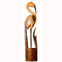 Wooden Heron Bird With Batik Design, Hand Carved From Albesia Wood