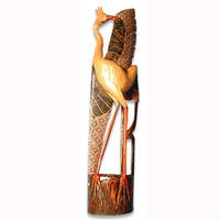 Wooden Heron Bird With Batik Design, Hand Carved From Albesia Wood