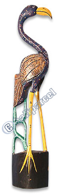 Wooden Flamifo Bird With Batik Design, Hand Carved From Albesia Wood