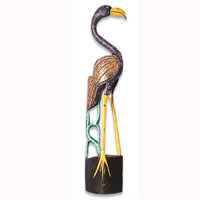 Wooden Flamifo Bird With Batik Design, Hand Carved From Albesia Wood