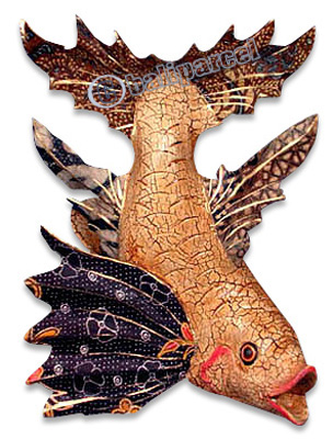 Wooden Tropical Fish With Batik Design, Handcarved From Albesia Wood