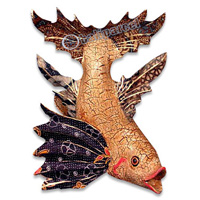 Wooden Tropical Fish With Batik Design, Handcarved From Albesia Wood