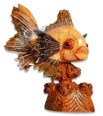 Wooden Tropical Fish With Batik Design, Handcarved From Albesia Wood