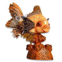 Wooden Tropical Fish With Batik Design, Handcarved From Albesia Wood