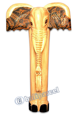 Wooden Elephant With Batik Design, Handcarved From Albesia Wood