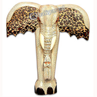 Wooden Elephant With Batik Design, Handcarved From Albesia Wood