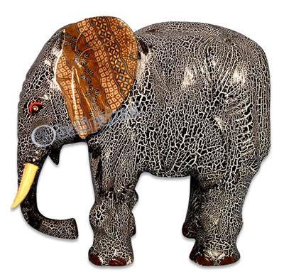 Wooden Elephant With Batik Design, Handcarved From Albesia Wood