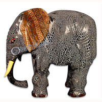 Wooden Elephant With Batik Design, Handcarved From Albesia Wood
