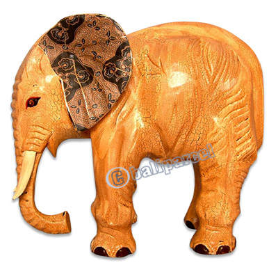 Wooden Elephant With Batik Design, Handcarved From Albesia Wood