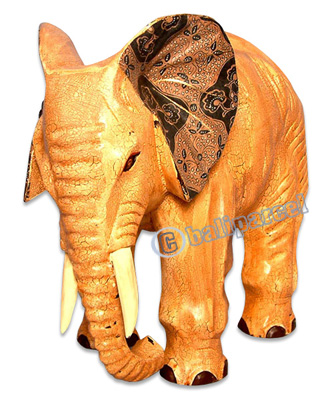 Wooden Elephant With Batik Design, Handcarved From Albesia Wood