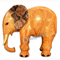 Wooden Elephant With Batik Design, Handcarved From Albesia Wood
