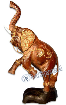 Wooden Elephant With Batik Design, Handcarved From Albesia Wood