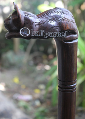 Cat Walking Stick, Hand Carved From Sono Wood