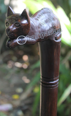 Cat Walking Stick, Hand Carved From Sono Wood