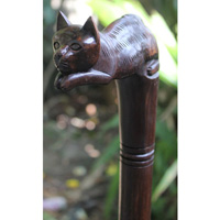 Cat Walking Stick, Hand Carved From Sono Wood