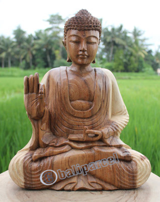 Wooden Buddha Meditating, Hand Carved From Suar Wood