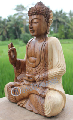 Wooden Buddha Meditating, Hand Carved From Suar Wood