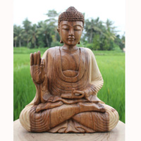 Wooden Buddha Meditating, Hand Carved From Suar Wood
