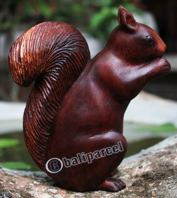 Wooden Squirrel, Hand Carved From Suar Wood