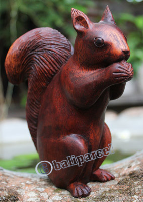 Wooden Squirrel, Hand Carved From Suar Wood