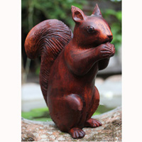 Wooden Squirrel, Hand Carved From Suar Wood