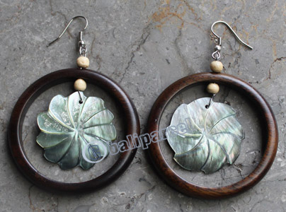Wooden Earring, Made From Sono Wood With Shell