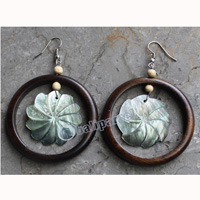 Wooden Earring, Made From Sono Wood With Shell