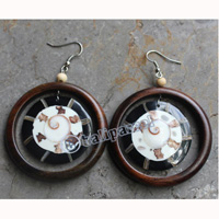 Wooden Earring, Made From Sono Wood With Shell