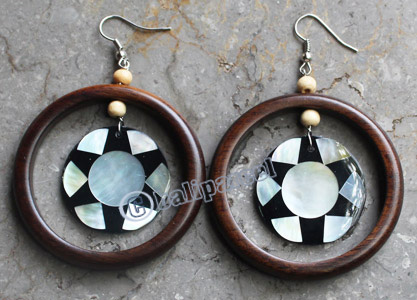 Wooden Earring, Made From Sono Wood With Shell