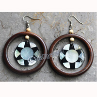 Wooden Earring, Made From Sono Wood With Shell