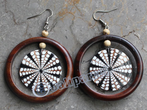 Wooden Earring, Made From Sono Wood With Shell
