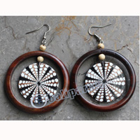 Wooden Earring, Made From Sono Wood With Shell