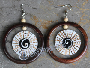 Wooden Earring, Made From Sono Wood With Shell