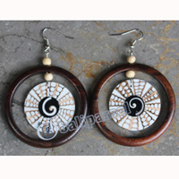 Wooden Earring, Made From Sono Wood With Shell