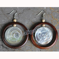 Wooden Earring, Made From Sono Wood With Shell