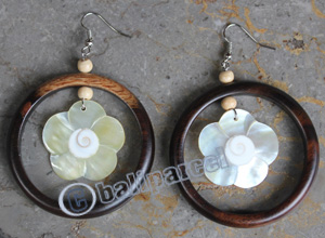 Wooden Earring, Made From Sono Wood With Shell